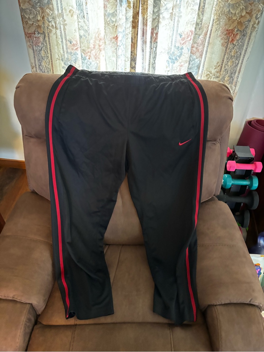 Nike Black Athletic Track Pants with Red Stripe